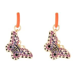 Man Repeller Enamel Butterfly Drop Earrings - One Size - Orange Gold Enamel
